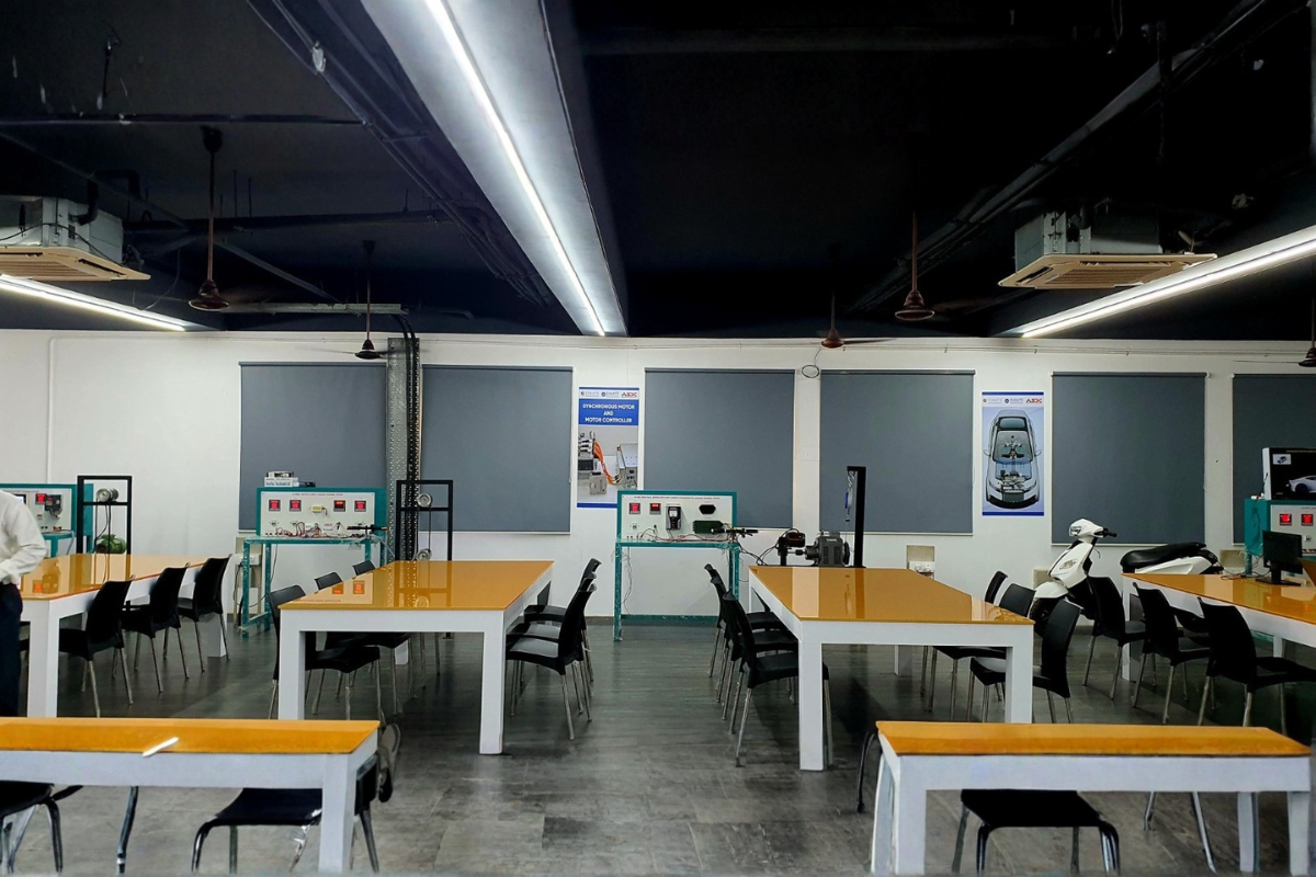 Interior of a modern eSkillLab with robotics equipment